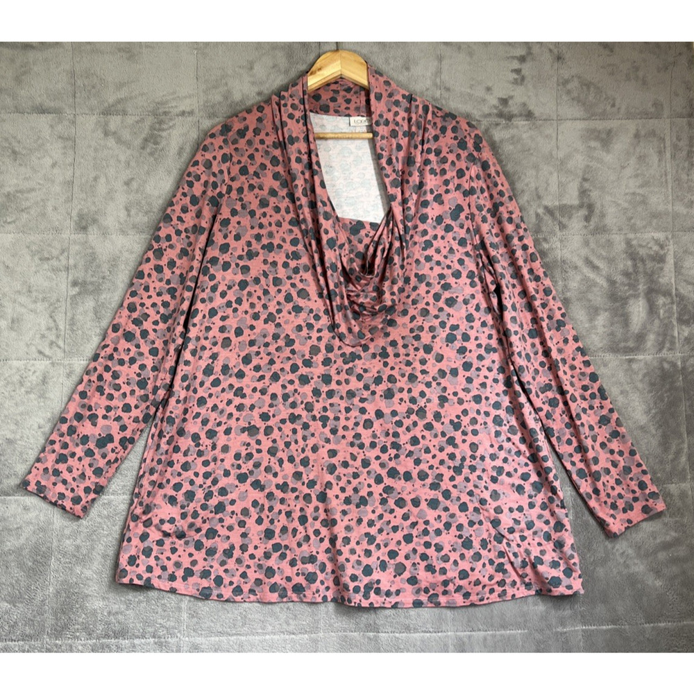 LOGO Lori Goldstein Tunic Large Pink Print Legacy X Rayon Stretch Cowl Pockets